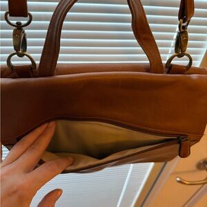 Brown Leather Shoulder Bag with Brass Hardware